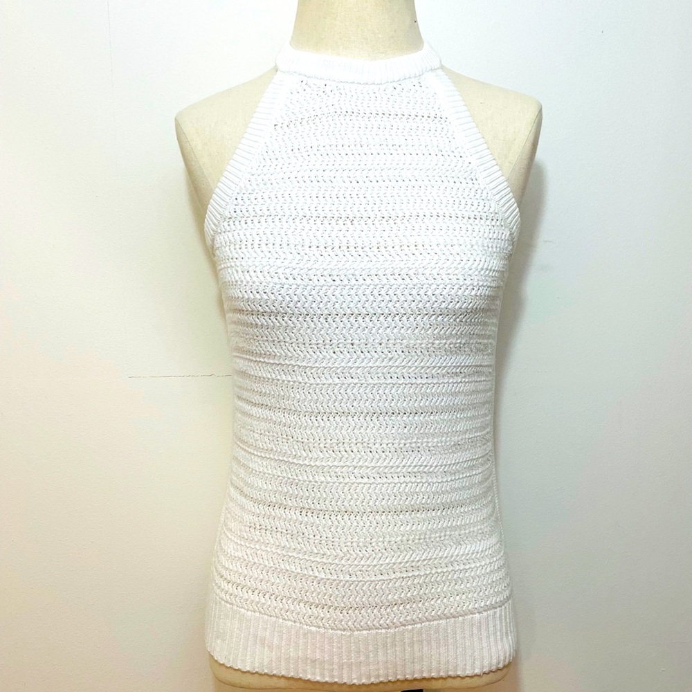 Gap Womens White‎ Crochet Knit Halter Neck Sleeveless Tank Top XS White - Picture 2 of 10